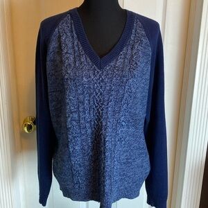 Chaps Classics Navy Blue Part Marl Cable Knit V-Neck Sweater sz XL